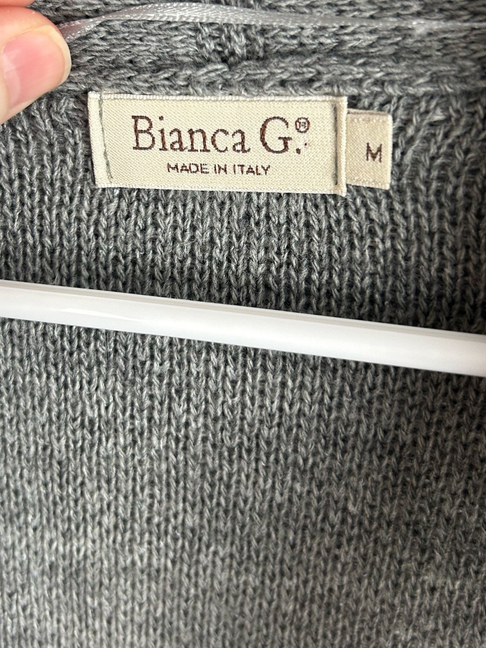 Bianca G Made in Italy Gray Wool Blend Chevron Knit Cardigan Sweater M - Picture 3 of 6